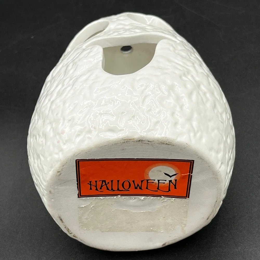 Vtg White Textured Ceramic Ghost Tealight Candle Holder Halloween 5